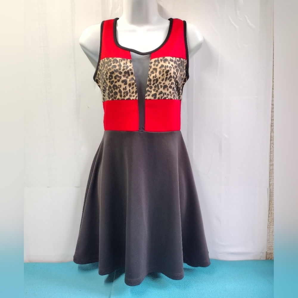 New Love J USA Women’s Leopard Print A-line Sheer Dress Size S